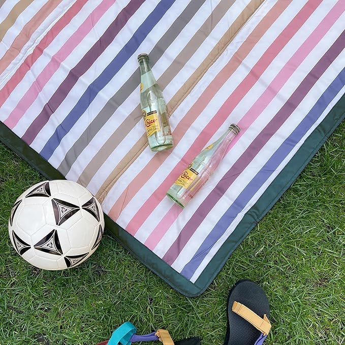 Little Unicorn 5'x7' Outdoor Family Picnic & Beach Blanket | Durable & Water-Resistant Fabric | Compact Fold & Easily Wipes Clean | Zipper Pocket (Chroma Rugby Stripe) - Image 3