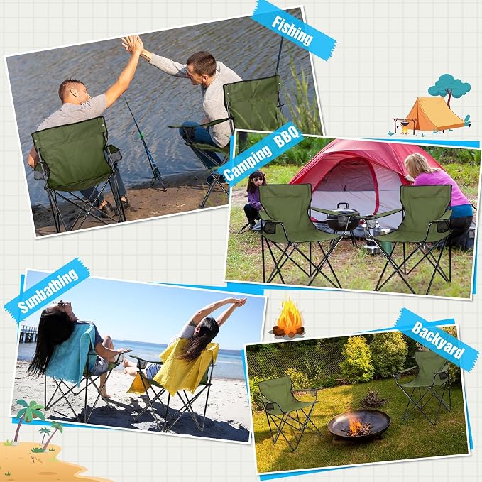 HaSteeL Camping Chair for Adults, Folding Beach Chair Set of 2, Large Foldable Portable Chair for Outdoors Fishing, Hiking, Sporting, Travel, Picnic, Lawn, Hold 275lbs & A Storage Bags (Green) - Image 7