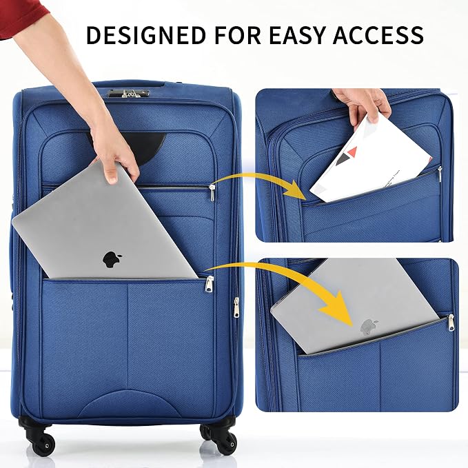 Merax Softside Luggage Set, Travel Suitcase Expandable Lightweight 3 Piece | Luggage Sets with Spinner Wheels 22" 26" 30" Suitcase with TSA Lock (Navy Blue) - Image 2
