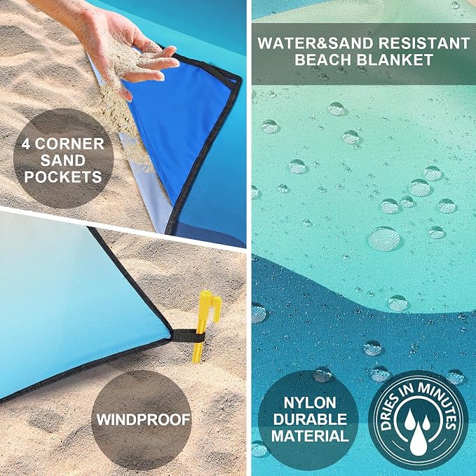 WIWIGO Beach Blanket Waterproof Sandproof Beach Mat 79" X 83"/10'x9'for 2-8 Adults Quick Drying Outdoor Picnic Mat Beach Accessories for Travel, Camping, Hiking - Image 3
