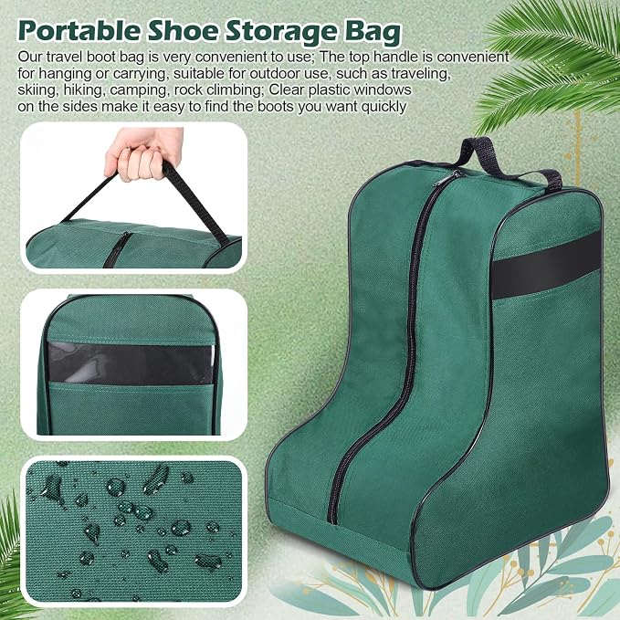 2 Pcs Boot Bags for Cowboy Boots Portable Storage Bag for Travel Long Tube Shoes Bags Men Tall Shoe with Handle for Home Travel (Dark Green) - Image 4