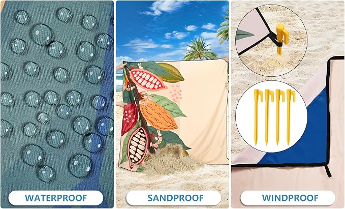 HIHOHO Beach Blanket Waterproof Sandproof Extra Large Beach Mat 79" X 83"/120"x108"for 1-8 Adults Quick Drying Durable Outdoor Picnic Mat for Beach Travel Camping Hiking - Image 3