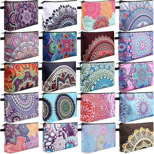 Dunzy 20 Pcs Bulk Makeup Bag for Women Appreciation Gifts for Teacher Canvas Cosmetic Bags with Zipper Pouches Waterproof Travel Toiletry Organizer for Girls Mother Teacher Nurse Bridesmaids (Mandala) by Dunzy