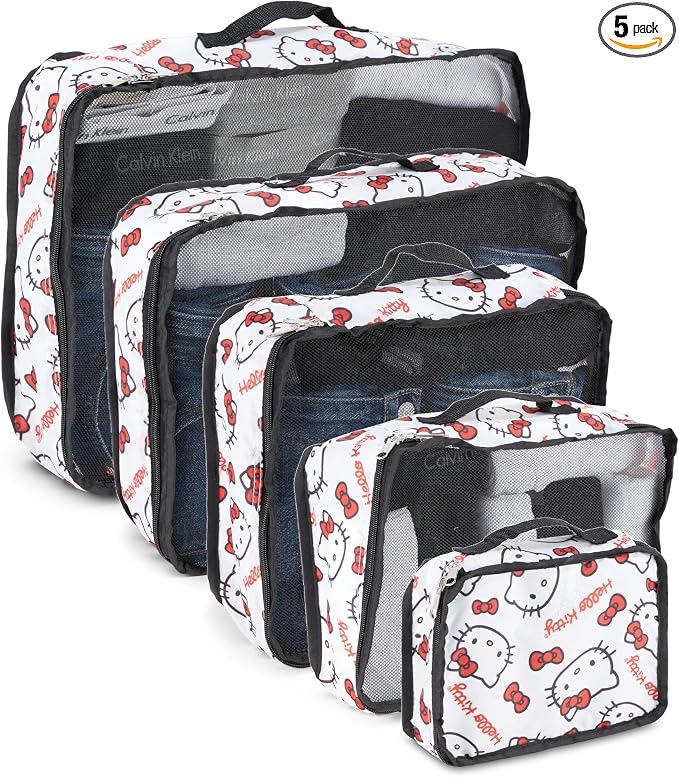 Sanrio's Hello Kitty Packing Cubes - 5 Piece Packing Cube Bags - Travel Essentials - Suitcase Luggage Organizer Set - Hello Kitty and Friends, My Melody, Kerromi, Kerropi, Badtz-Maru (Hello Kitty) by SANRIO