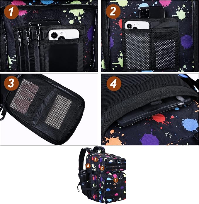 LHI Military Tactical Backpack for Men and Women 45L Army 3 Days Assault Pack Bag Large Rucksack with Molle System - Fluorescent Tie Dye - Image 6