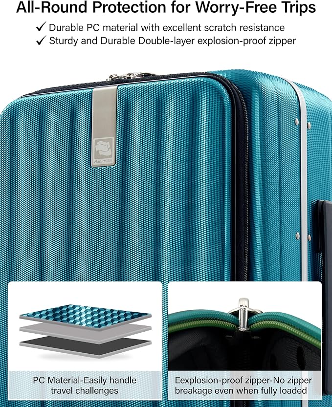Hanke 16 Inch Small Carry On Luggage Hard Shell Top Opening Aluminum Frame Suitcase with Spinner Wheels, Underseat Front Open Luggage for Men & Women Business Travel and Short Trips, Caribbean Blue - Image 4
