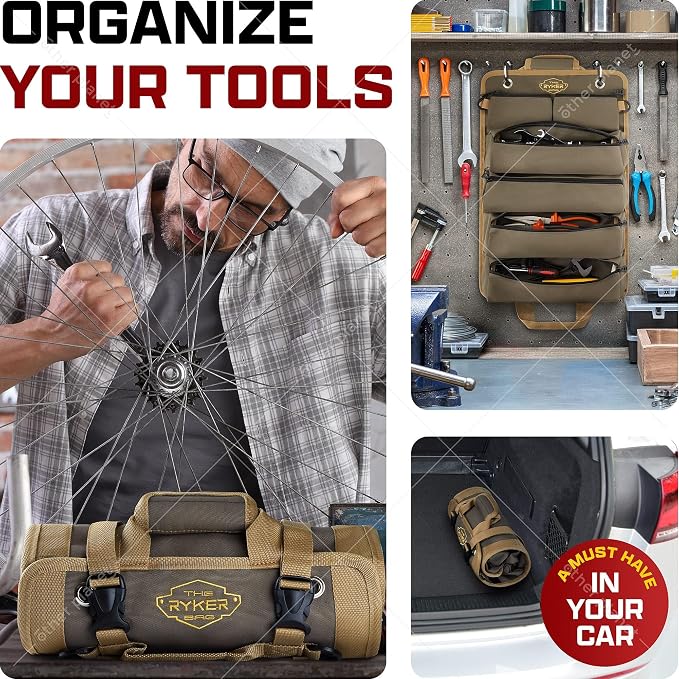 Ryker Original Heavy Duty Roll Up Tool Bag Organizer w/Detachable Pouches | Garage Tools Storage Bags for Organization. Camping Tool Box Kit Trunk Organizer. Tool Belt Waterproof Pouch HVAC Tools Bags - Image 3