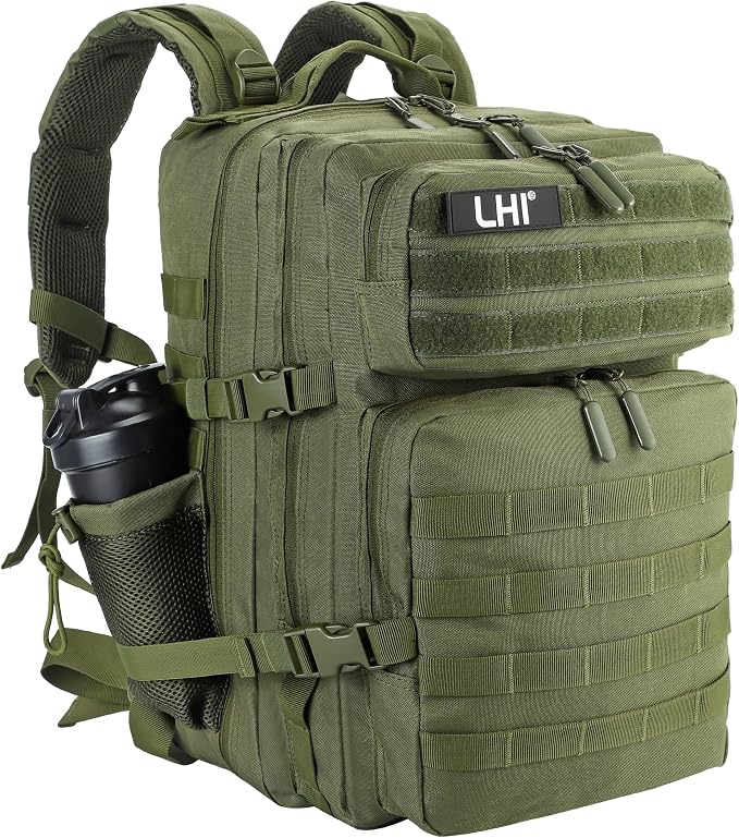 LHI Military Tactical Backpack for Men and Women 45L Army 3 Days Assault Pack Bag Large Rucksack with Molle System - Green by LHI