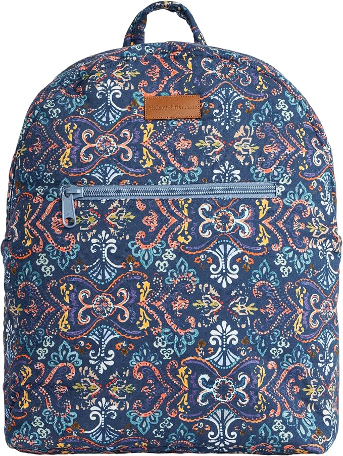 Maison d' Hermine Backpack for Women Men Cotton Shoulder Multipurpose Rucksack with Small Pouch Lightweight Multi Pocket Bag for Travel Work Beach Perfect for Spring Summer (Oris - Blue) by MaisondHermine