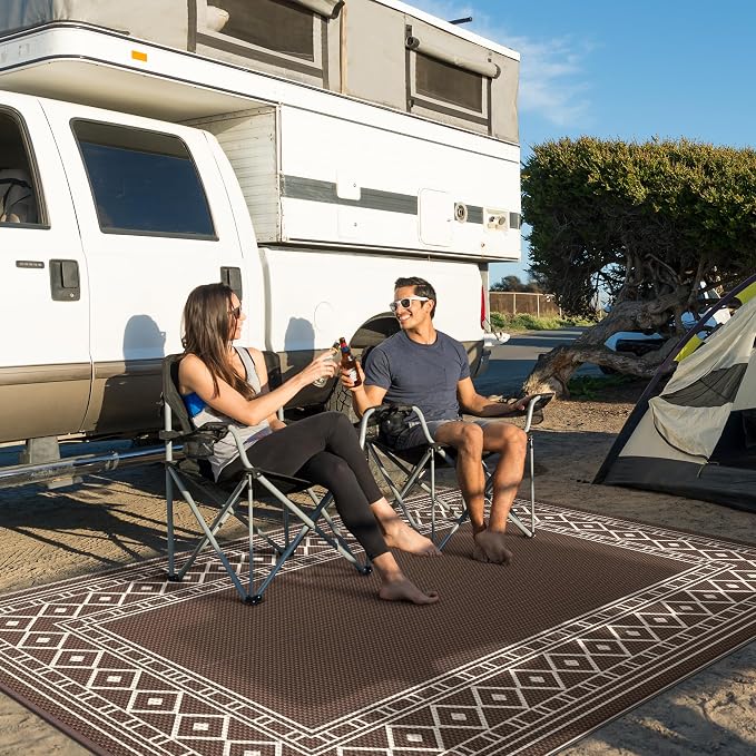 GENIMO Outdoor Rug, Waterproof Plastic Rugs for Patio, 6'x9' Coffee Beige | Outside Larger Modern Carpet Mat for Porch Decor, Deck, Balcony, Camping, RV, Backyard, Picnic, Beach, Reversible - Image 3