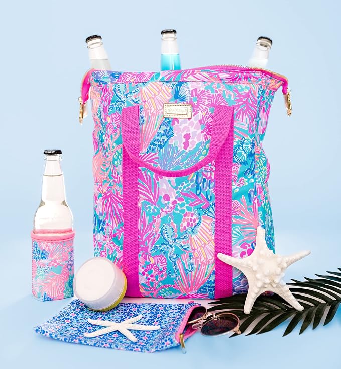 Lilly Pulitzer Water Resistant Vinyl Beach Day Pouch, Zipper Bag Includes Drink Hugger, Small Pouch, and Towel Clips - Image 6