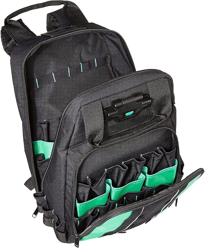 Amazon Basics Tool Backpack with LED Light, 55 Pockets, Padded Shoulder Straps, Tool Storage Bag, Black - Image 2