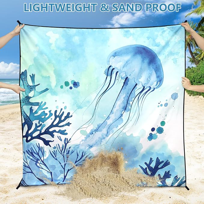 HIHOHO Beach Blanket Waterproof Sandproof Beach Mat for 1-8 Adults Quick Drying Durable Outdoor Picnic Mat for Beach Festival Travel Camping Hiking (Jellyfish, 79"×83"(4 Person)) - Image 5