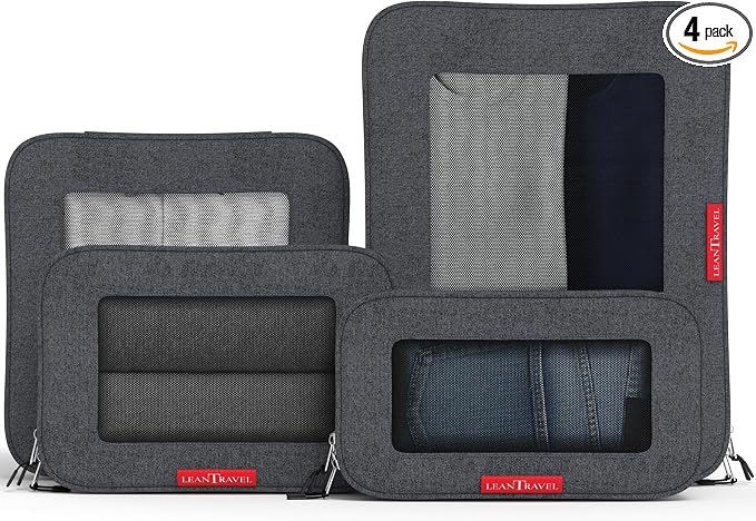 LeanTravel Premium Compression Packing Cubes for Travel - Suitcase Organizer Bags with Double Zipper & Breathable Mesh Panel - Space Saving Carry On Luggage Essentials (4-Pack, Black) by LeanTravel