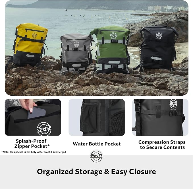 STOVER 30/40/55L Waterproof Dry Backpack & Phone Case- X-Large Floating Dry Bag for Kayaking, Travel, Hiking, Fishing, Camping, Motorcycles & Beach, Heavy-Duty Roll Top Men/Women (Black) - Image 7