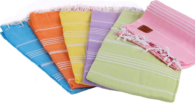 Gold CASE LYCIA Turkish Beach Towel Set of 6 – 100% Cotton Turkish Beach Towels Bulk 70 x 38'' – LYCIA Oversized, Quick Dry & Sand Free Beach Towel – Lightweight Towels Set in Multi Color Tones - Image 9