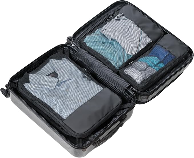 Travel Compression Bag Set - TROIKA Black Packing Cubes - 3 Pack Bags with Additional Compression Zip for Space-Saving Packing of Clothes in Suitcase & Backpack, black, 39,5 x 27,5 x 3,7 cm - Image 5