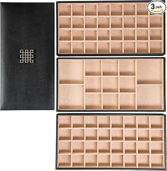 Glenor Co Earring Organizer Tray - 3 Large Stackable Trays with Lid -77 Slot Classic Jewelry Storage Display Case for Drawer or Dresser - Holder for Earring Ring Necklace or Cufflinks by GlenorCo