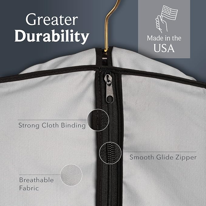 45" Fur Coat Cotton Garment Bags for Travel & Hanging Clothes (Grey) - Suit Covers Garment Bag for Men & Women Dress Bag - Closet Storage Suit Bag, Dress Bags, Coat Storage - Image 6