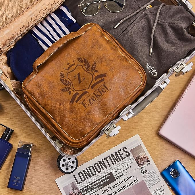 3-in-1 Large Personalized PU Leather Toiletry Bag For Men, Custom Groomsmen Gifts Hanging Travel Organizer Bag, Laser Engraved Name Monogram Shaving Kit Gift For Him Husband Father Dad Dop - Image 8