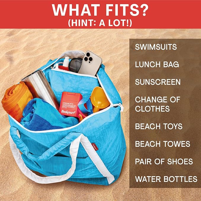 Bodysurf Beach Bag Waterproof Sandproof, Foldable Packable Travel Zip Tote - Image 5