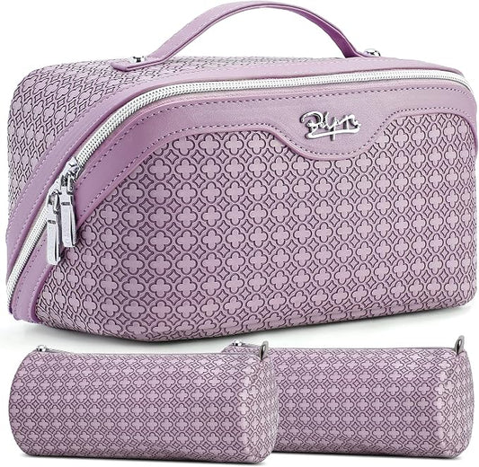 BOYATU Travel Makeup Bag for Women: Four Leaf Clover Large Capacity 3 Pcs Set Cosmetic Bags - Waterproof 50% Extra Space for Toiletry Organizer - Travel Essentials for Fortunate (02 Purple) by BOYATU