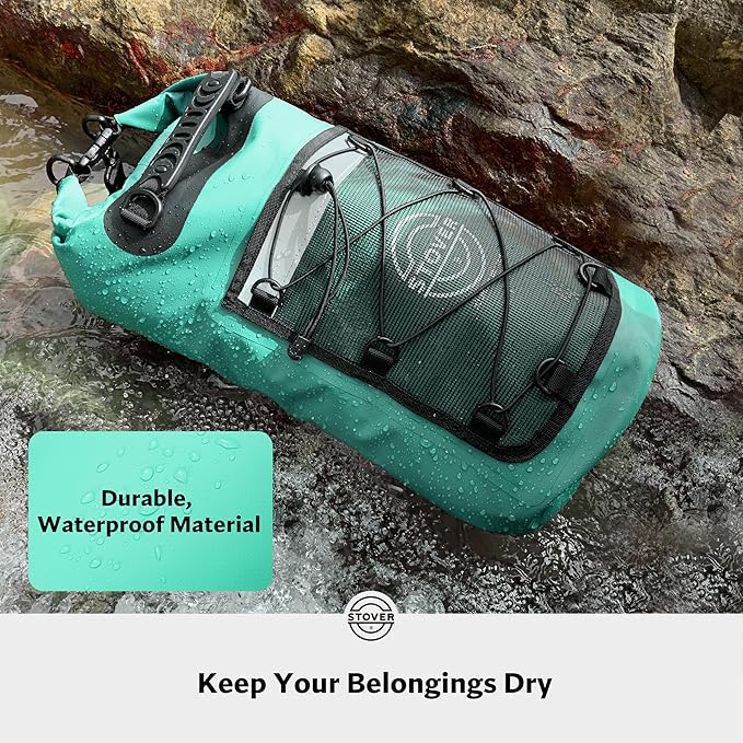 STOVER 5/10/25/30/40L Waterproof Dry Backpack & Phone Case- Large Floating Dry Bag for Kayaking, Travel, Hiking, Fishing, Camping, Motorcycles & Beach, Heavy-Duty Roll Top Men/Women (Teal) - Image 2
