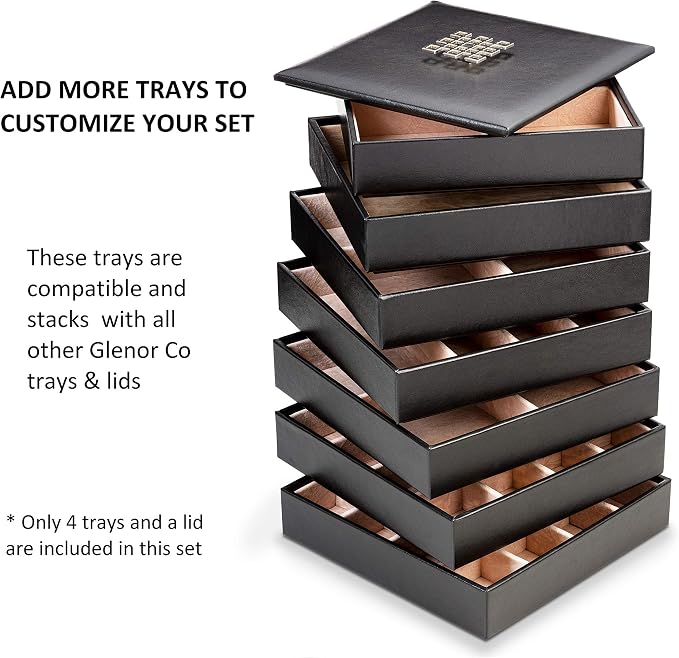 Glenor Co Earring Organizer Tray - 4 Stackable Trays with Lid -45 Slot Classic Jewelry Storage Display Case for Drawer or Dresser - Holder for Earring Ring Necklace or Cufflinks - Large Mirror - Black - Image 7