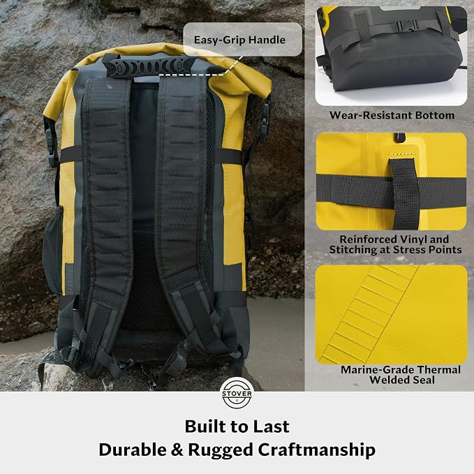 STOVER 30/40/55L Waterproof Dry Backpack & Phone Case- X-Large Floating Dry Bag for Kayaking, Travel, Hiking, Fishing, Camping, Motorcycles & Beach, Heavy-Duty Roll Top Men/Women (Yellow) - Image 6