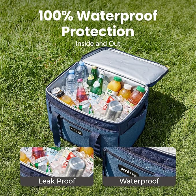 SMIRLY 48 Cans Soft Cooler Bag, Large Collapsible Leakproof Ice Chest | Portable Cooler with Multiple Pockets, Padded Handle and Wipe-Clean Lining for Camping, Beach, Travel, Picnic, Grocery, Car - Image 4