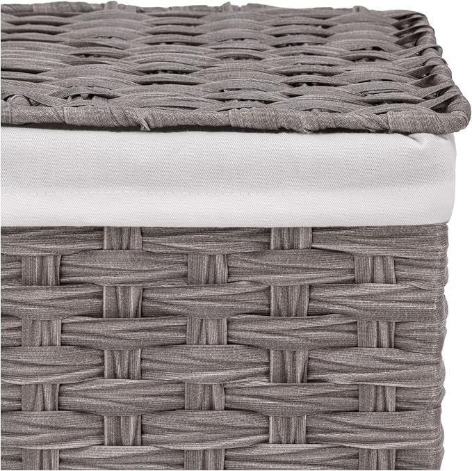 Seville Classics Premium Handwoven Portable Laundry Bin Basket with Carrying Handles, Household Storage for Clothes, Linens, Sheets, Gray, Rectangular Hamper - Image 7