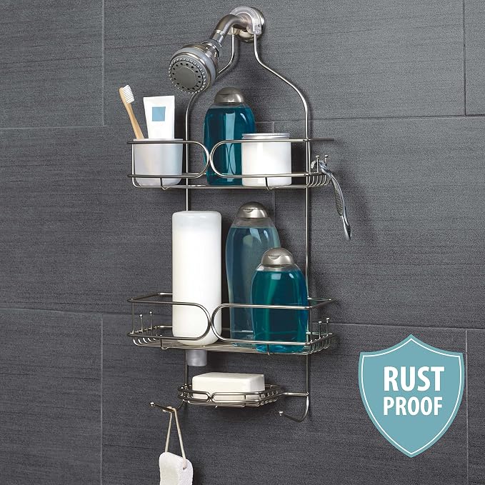 Zenna Home Shower Caddy Hanging Bathroom Organizer, Stainless Steel Shower Rack with 2 Shelves and Built in Hooks, Rustproof Over Shower Head Storage System, Stainless Steel - Image 2