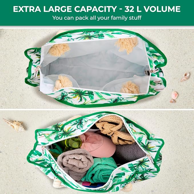 Beach Bag and Pool Bag Has Cooler Pocket, 7 Pockets Total, Zip Top. Family Size Waterproof Beach Tote - Image 6
