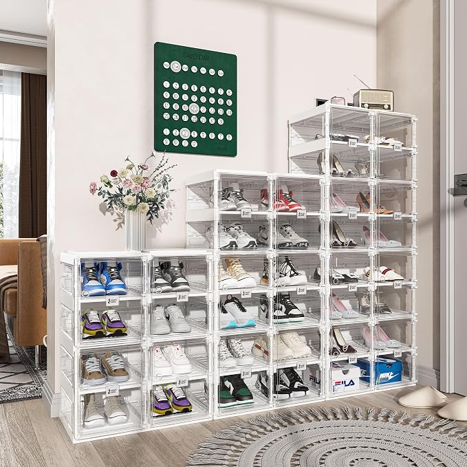 ANTBOX Collapsible Shoe Boxes Clear Plastic Stackable, Quick Setup Drop Front Shoe Organizer, Display Storage Cabinet for Sneakers10 Tiers 20 Pairs - Image 4