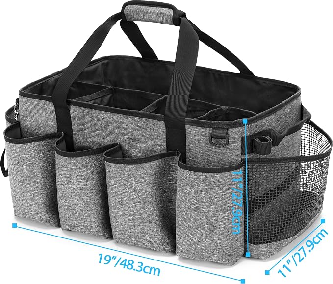 HODRANT Extra-Large Cleaning Caddy with Handles & Multi Pockets | Large Capacity Tote Bag for Cleaning Tools & Products Storage, Cleaner Organizer for Car, Home & Housekeeping Work, Gray - Image 6