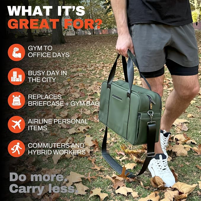 The FTL Lite Mens Gym to Office Bag - 17L Briefcase Gym Bag Hybrid with Shoe Compartment & 16" Laptop Sleeve - Executive Daily Carry & Overnight Duffel for Athletic Business Pros - Abbot Green - Image 7