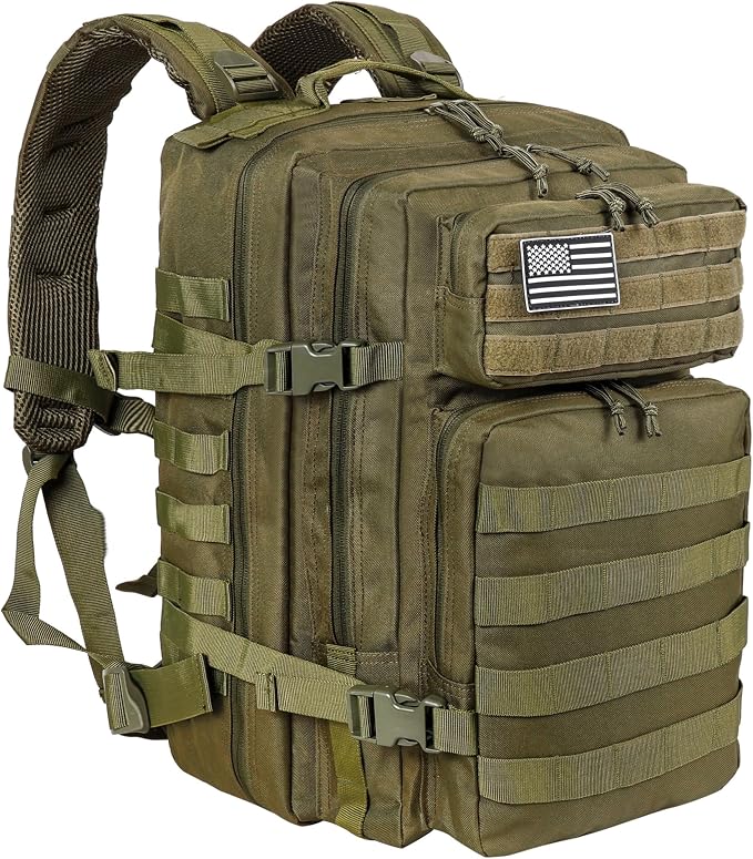 LHI Military Tactical Backpack for Men and Women 45L Army 3 Days Assault Pack Bag Large Rucksack with Molle System - Green - Image 4