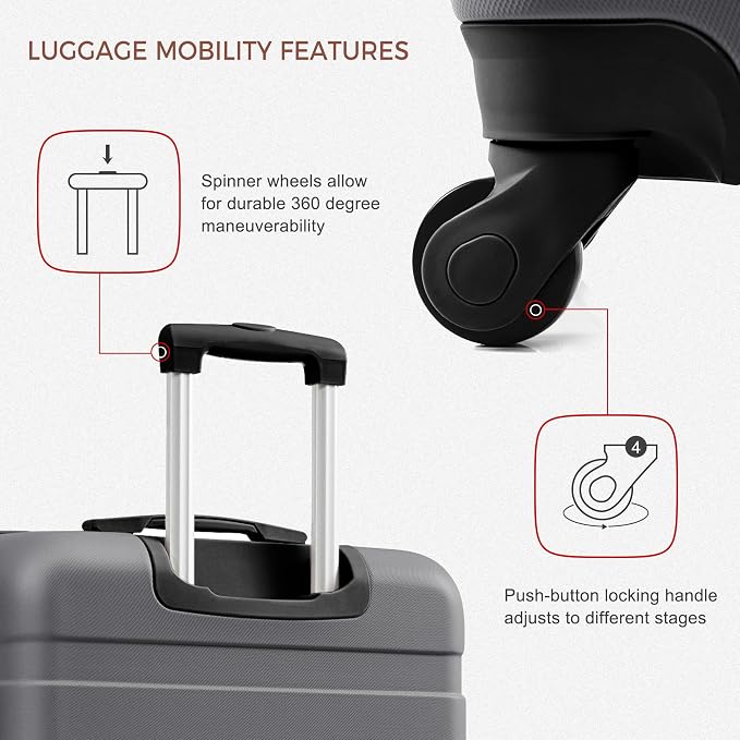 Luggages 3 Piece ABS Hardside Luggage Sets Spinner Wheels Suitcase - Image 3