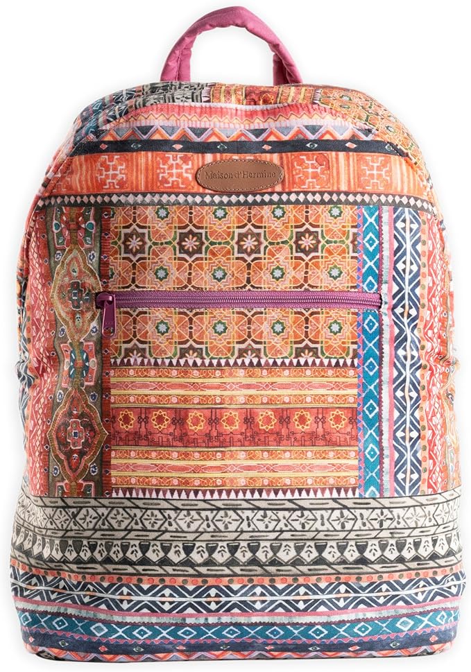 Maison d' Hermine Backpack for Women Men Cotton Shoulder Multipurpose Rucksack with Small Pouch Lightweight Multi Pocket Bag for Travel Work Beach Perfect for Spring Summer (Ispahan) by MaisondHermine