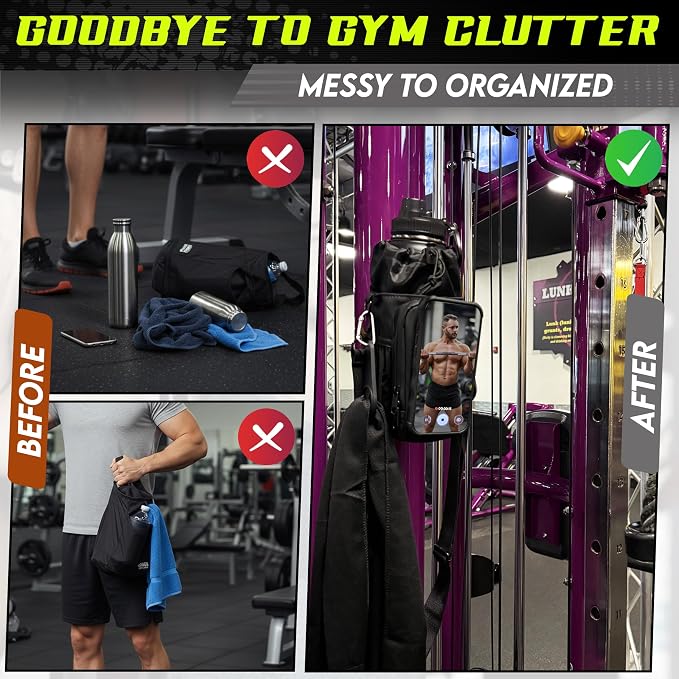 Magnetic Gym Bag & Magnetic Water Bottle Holder Set - 40oz Insulated Stainless Steel Bottle, Microfiber Towel, Cross Body Strap & Phone Holder Magnet - Gym Bag Essentials for Fitness, Work & Travel - Image 8