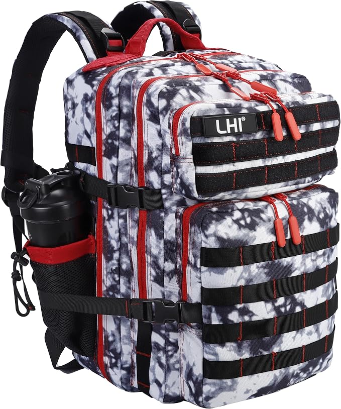 LHI Military Tactical Backpack for Men and Women 45L Army 3 Days Assault Pack Bag Large Rucksack with Molle System Black and white by LHI