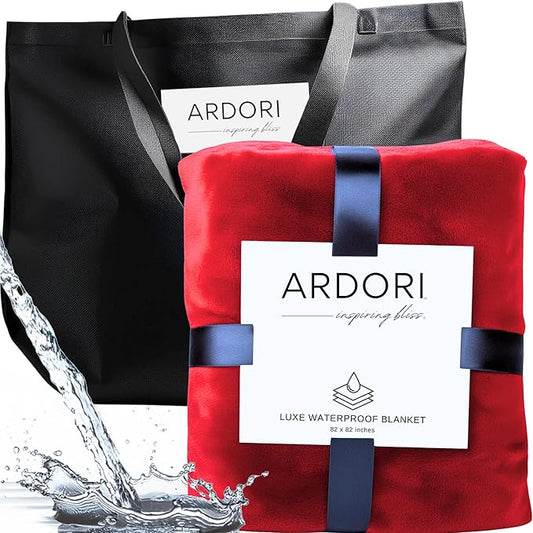 Waterproof Blanket King Size, Red & Black, 82x82"- Water Proof and Stain Resistant Blankets for Couples Bed Intimacy, Fleece Moisture Absorbent, Layered Sheet Protector, Leakproof Protective Top Cover