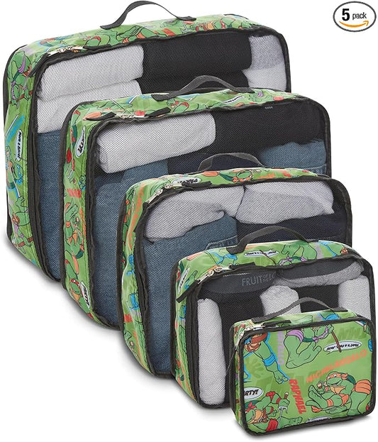 Teenage Mutant Ninja Turtles Packing Cubes - Leonardo, Raphael, Donatello, Michelangelo - TMNT 5 Piece Travel Luggage Organizer Set for Kids Teens Adults by TeenageMutantNinjaTurtles