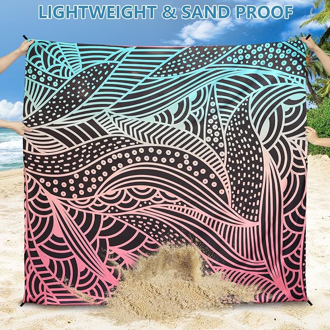 HIHOHO Beach Blanket Waterproof Sandproof Beach Mat for 1-8 Adults Quick Drying Durable Outdoor Picnic Mat for Beach Festival Travel Camping Hiking (Gradiant BK-Ripple, 79"×83"(4 Person)) - Image 5
