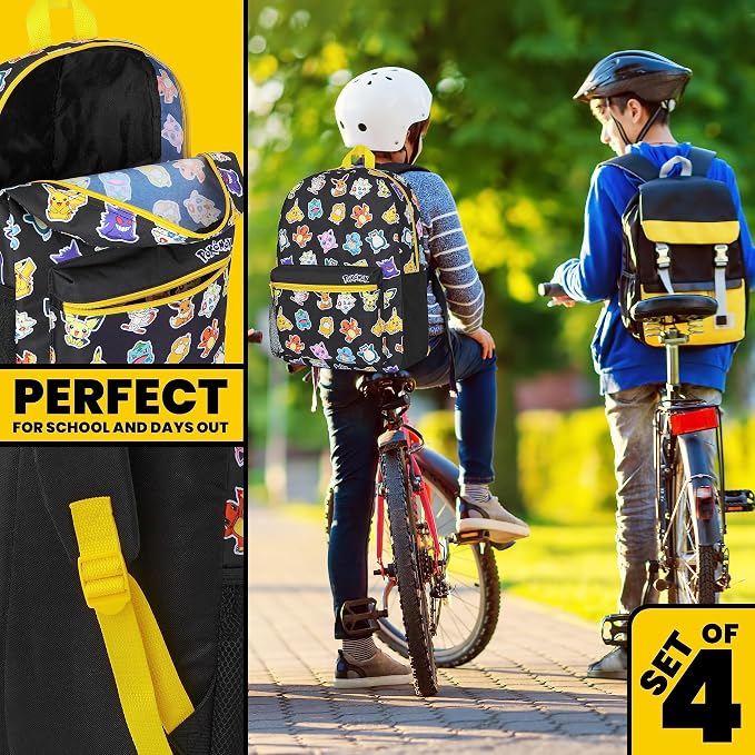 Pokemon Backpack Set 4 Pcs for Kids with Backpack Water Bottle Pencil Case Lunch Bag or Wallet Anime School Supplies Gifts (Black/Multi) - Image 6