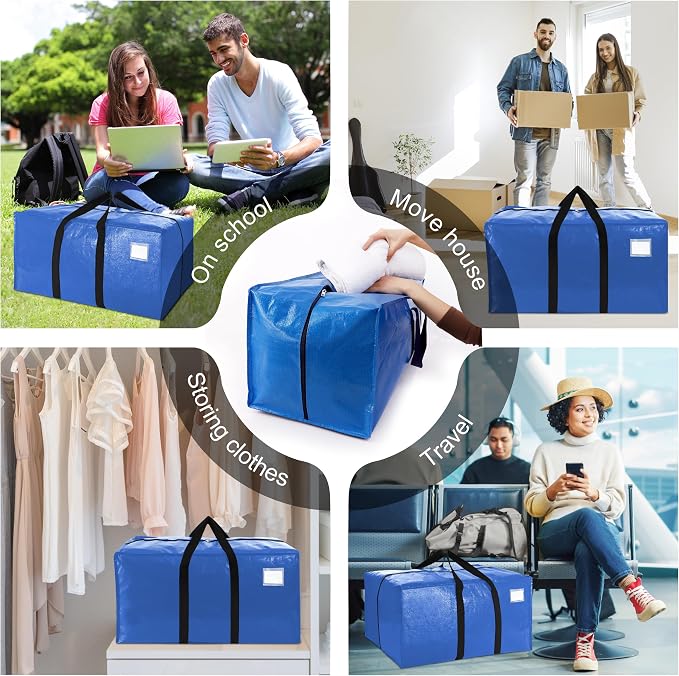 VELVETSURE Heavy Duty Extra Large Moving Bags W/Backpack Straps - Strong Handles & Zippers, Storage Totes For Space Saving, Fold Flat, Alternative to Box and Bin (Set of 6, Multicolor) - Image 6