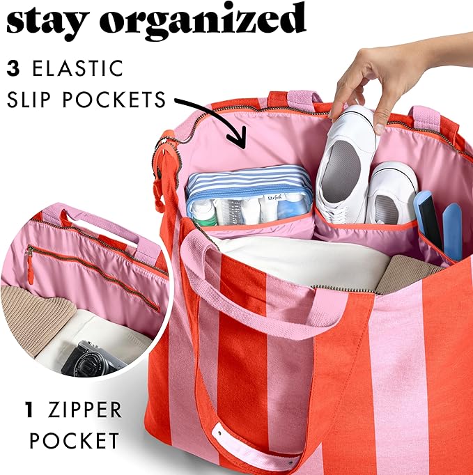 Fit & Fresh XL Beach Tote Bag for Women – XL Travel Tote with Zipper & Pockets, Oversized Canvas Pool Bag, Weekender Carry-On - Image 4