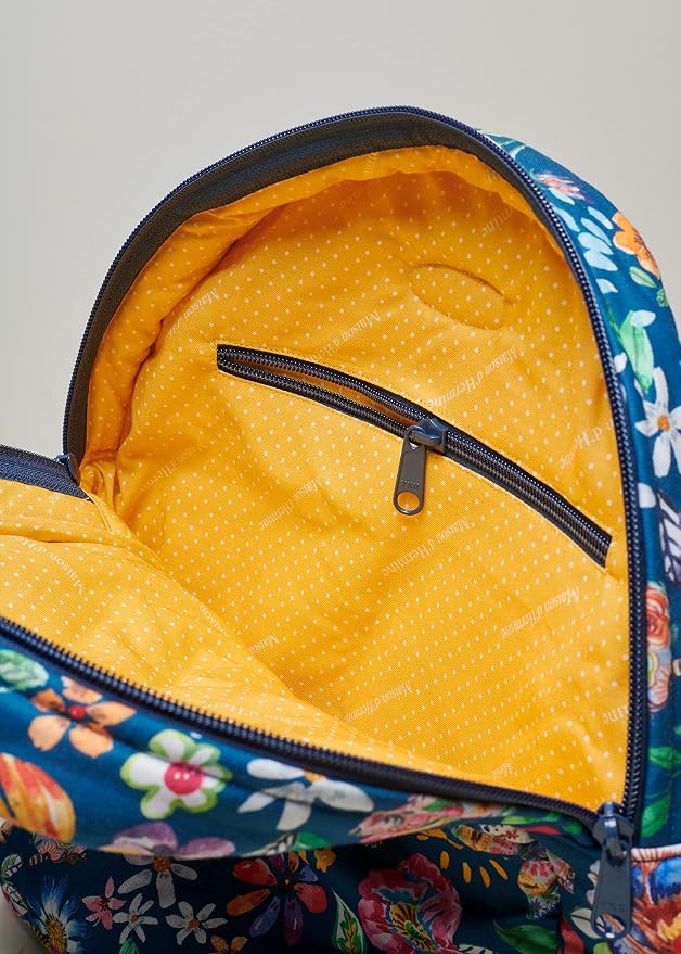 Maison d' Hermine Backpack for Women Men Cotton Shoulder Multipurpose Rucksack with Small Pouch Lightweight Multi Pocket for Travel Work Beach Perfect for Spring Summer (Happy Florals - Blue) - Image 7