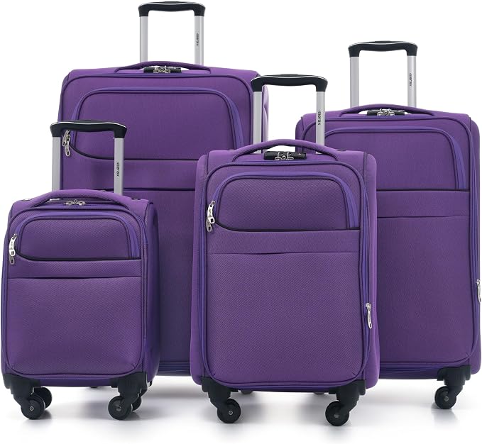 Merax 4 Piece Soft Luggage Set 18/22/26/30,Expandable Suitcase,Purple | Suitcase Set with TSA Lock,Spinner Wheels,Telescopic Handle,Front Pocket,Lightweight Travel Luggage for Family Trips by Merax