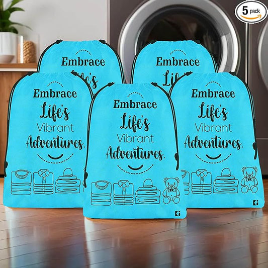 Kuber Industries Pack of 5 Cloth Storage Bag | Non-Woven Storage Organizer | Travel Cloth Carrying Bag | Garments Cover for Laundry | Travel Storage Organizer for Clothing | Large | Sky Blue by Kuber+Industries